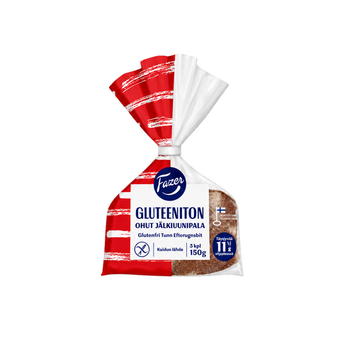 FinnGoods Fazer gluten-free buckwheat sourdough bread in a red and white branded 150g plastic packaging