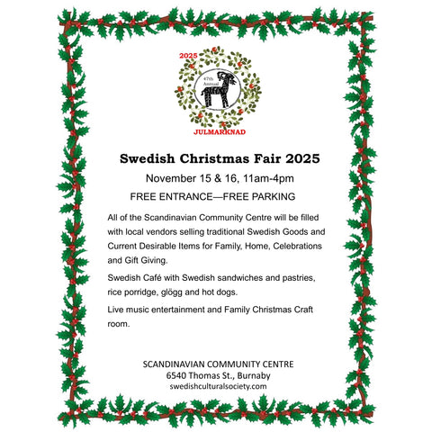 Swedish Christmas Market Burnaby Nov 15-16th